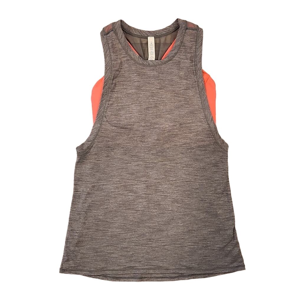 LULULEMON Rare Hard To Find Grey Tank with Orange Built In Sports Bra Size 4